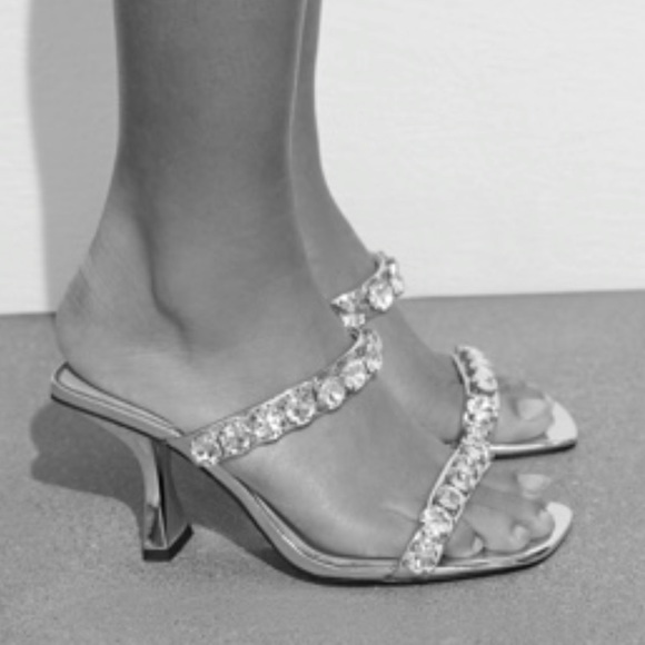 NWT Zara Metallic Heeled Sandal w Sparkly Straps